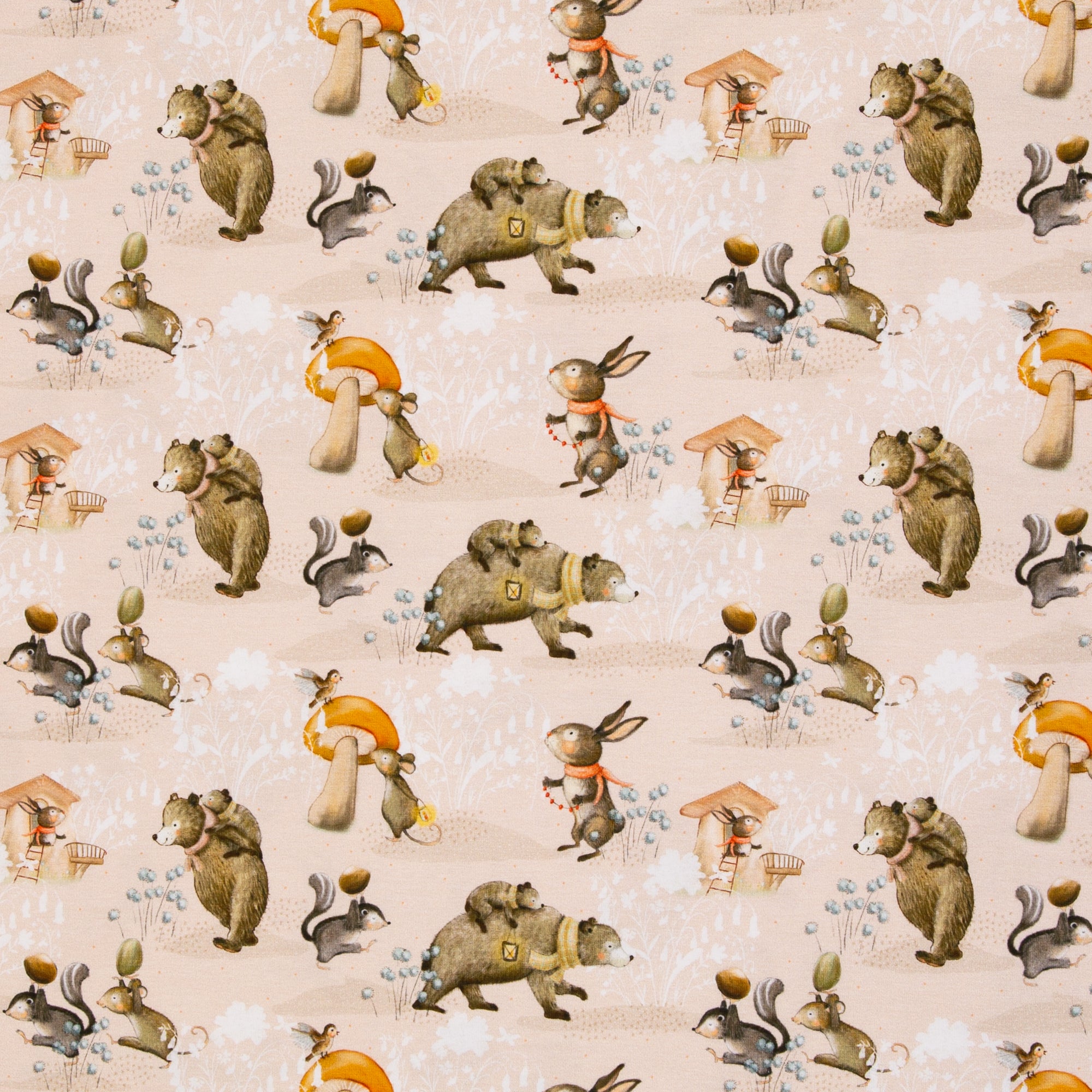 Jersey  Waldleben Hase Bär auf lachs/creme