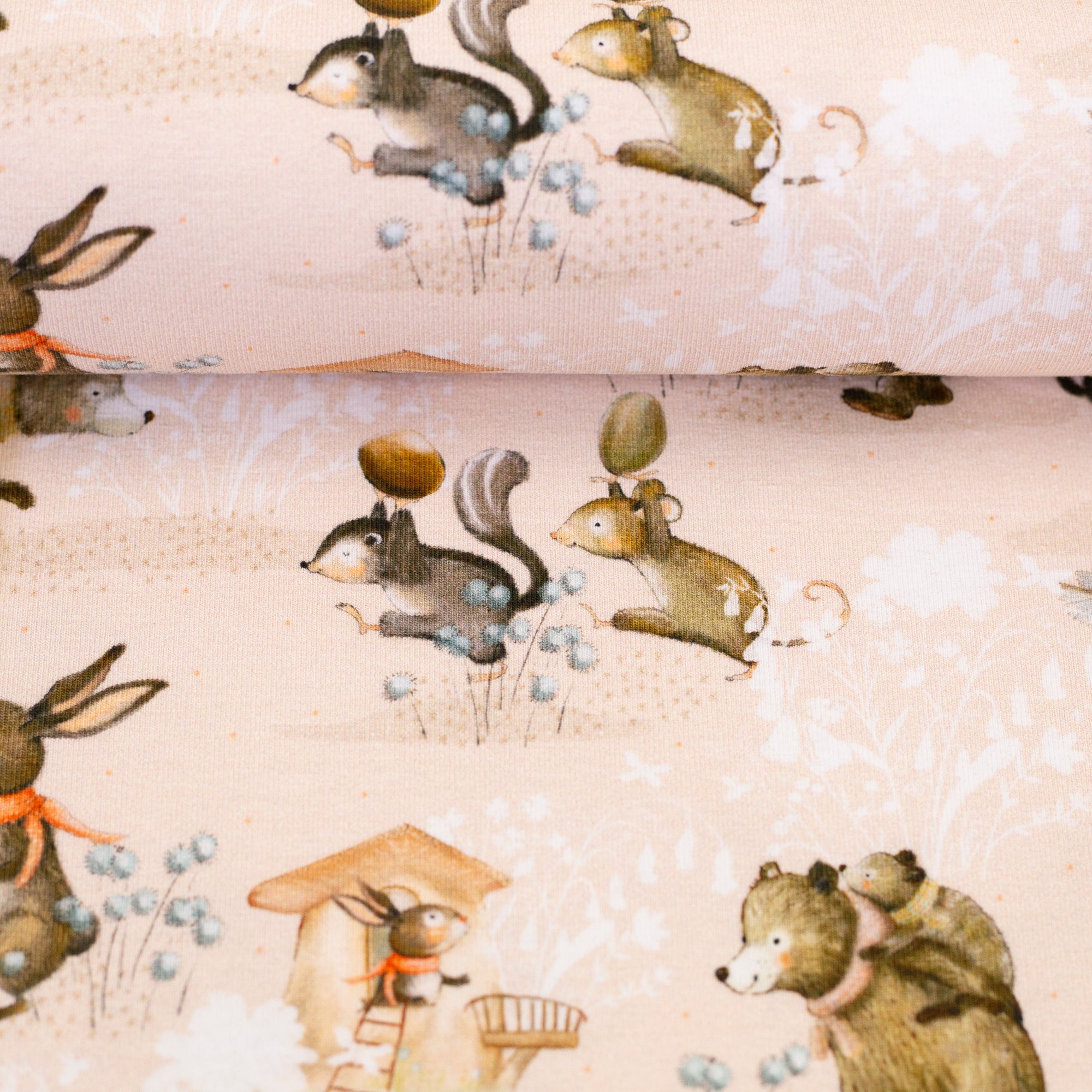 Jersey  Waldleben Hase Bär auf lachs/creme