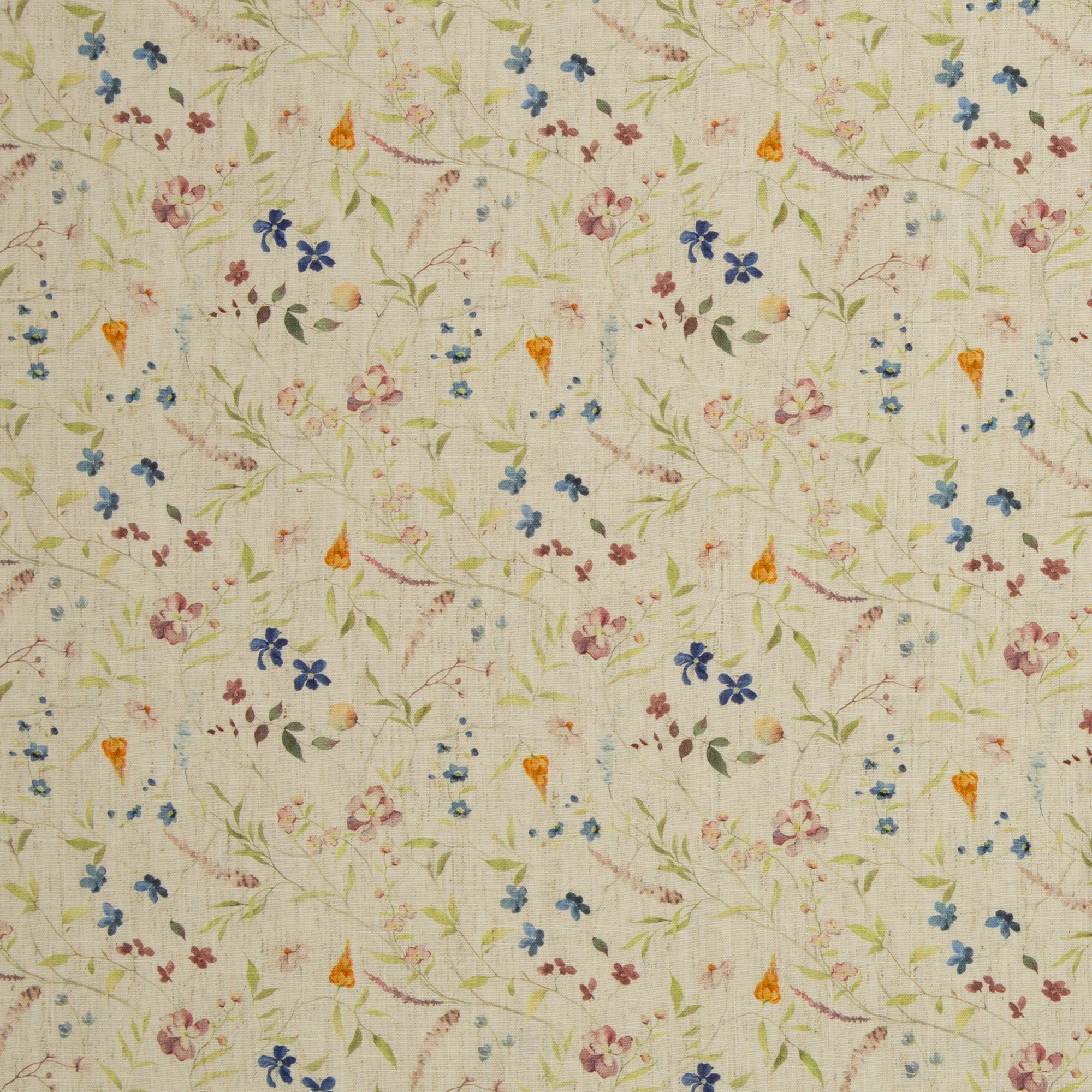 Viskose-Leinen kleine bunte Blüten beige
