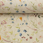 Lade das Bild in den Galerie-Viewer, Viskose-Leinen kleine bunte Blüten beige
