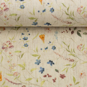Viskose-Leinen kleine bunte Blüten beige
