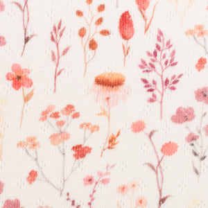 Jersey Lochstrickjersey Blumen und Gräser auf weiß