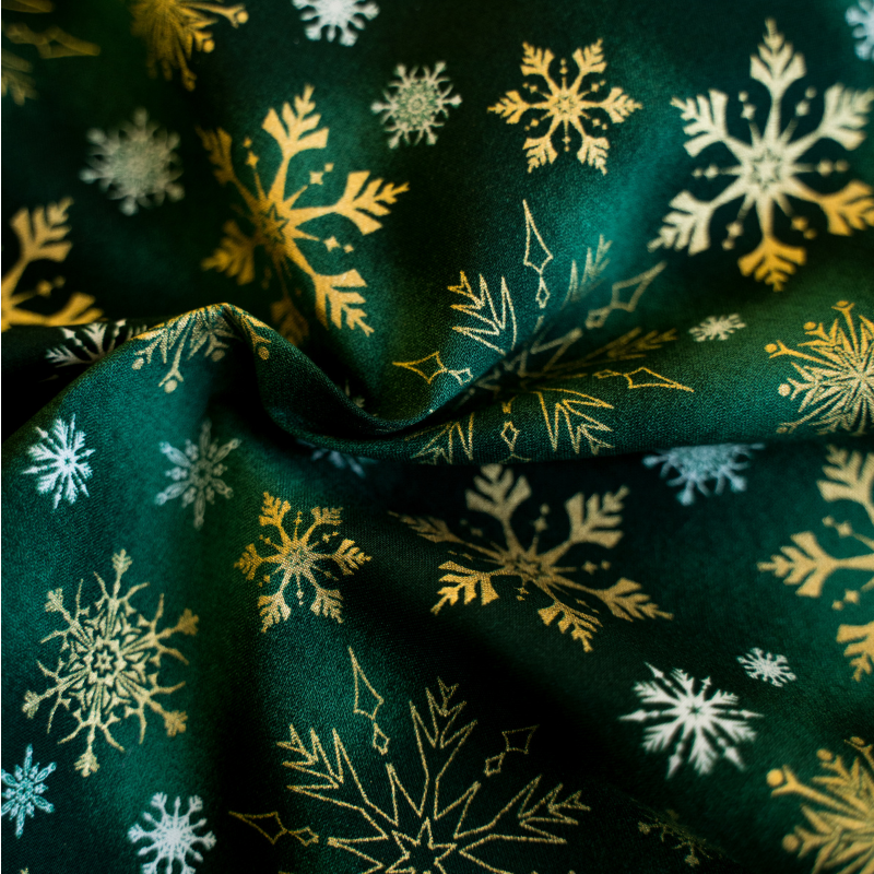 Baumwolle goldene Schneeflocken auf grün