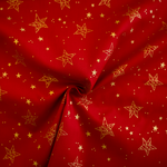 Lade das Bild in den Galerie-Viewer, Baumwolle Weihnachtsstoff goldene Sterne auf rot
