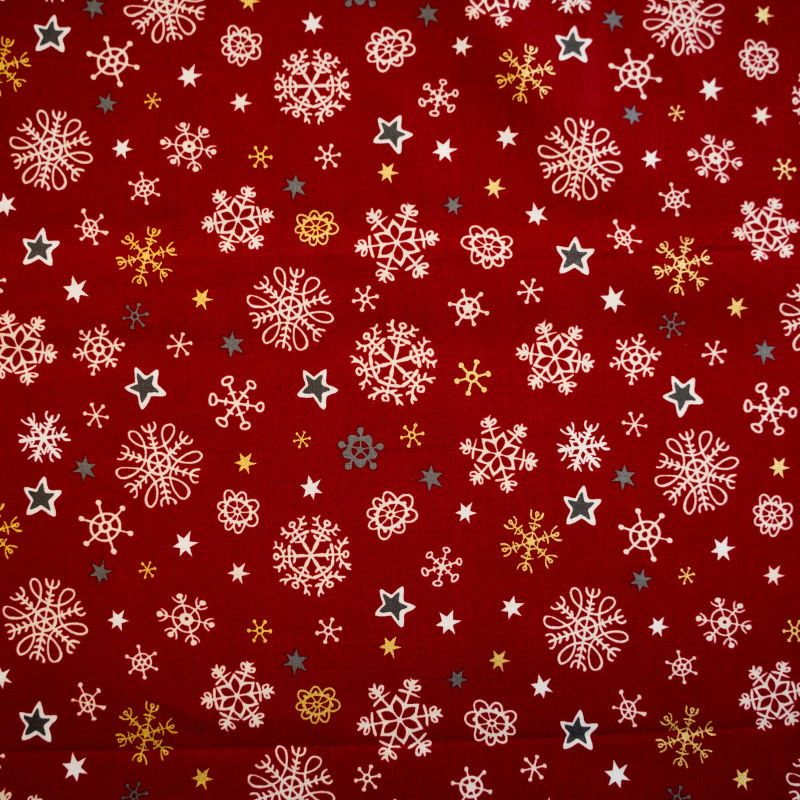 Baumwolle Schneeflocken auf rot