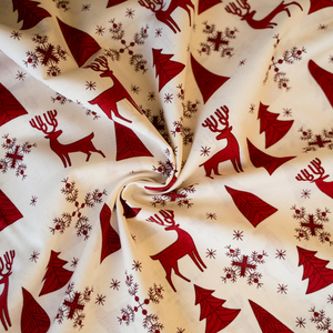 Baumwolle rote Weihnachtsmotive auf weiß