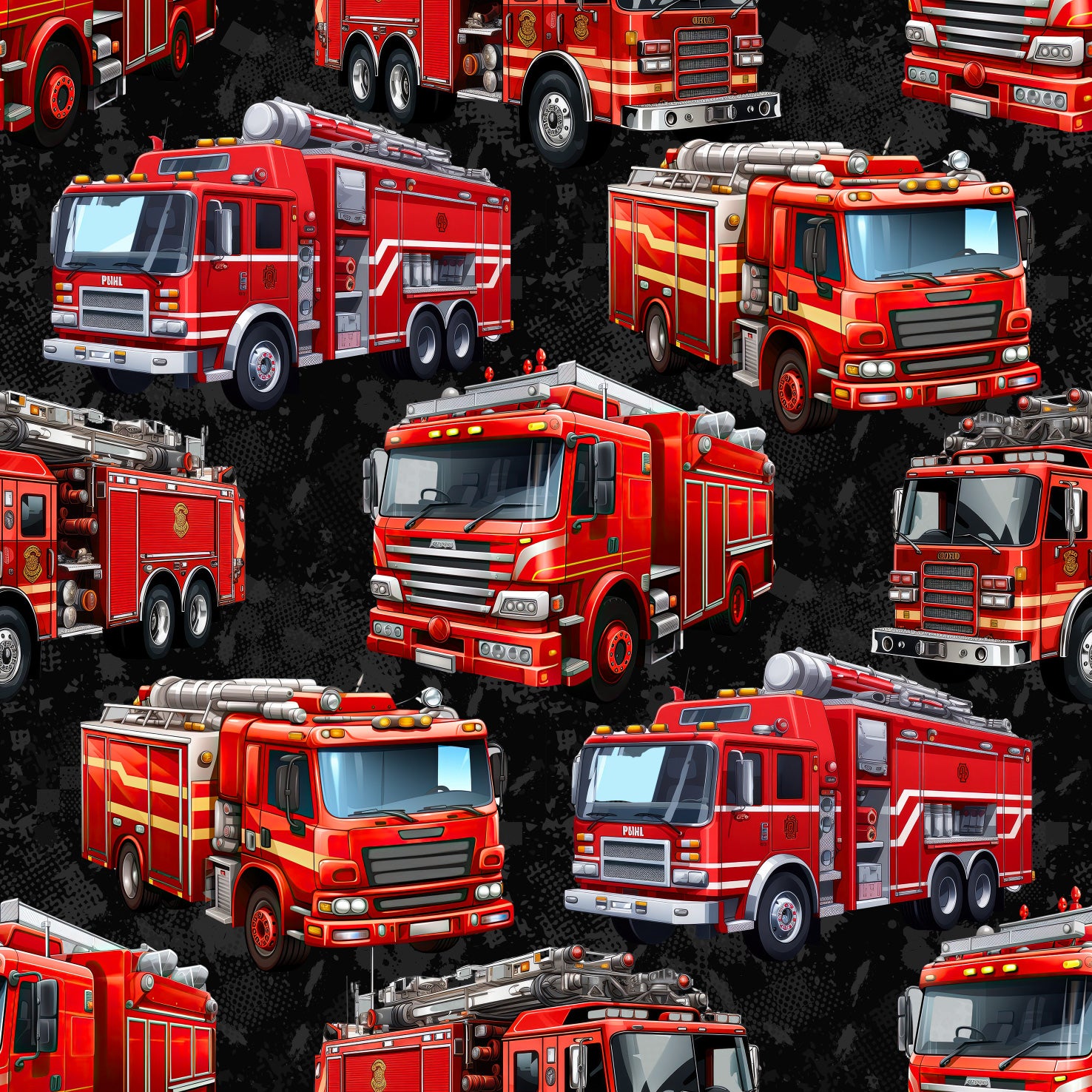 French Terry Feuerwehrauto auf schwarz