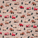 Lade das Bild in den Galerie-Viewer, Jersey weihnachtliche Baustellenfahrzeuge auf beige
