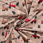 Lade das Bild in den Galerie-Viewer, Jersey weihnachtliche Baustellenfahrzeuge auf beige
