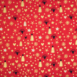 Weihnachten Baumwollstoff Bäumchen und Sternchen auf rot