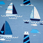 Lade das Bild in den Galerie-Viewer, Jersey  Ahoi, Segelboote auf Jeansblau, maritim
