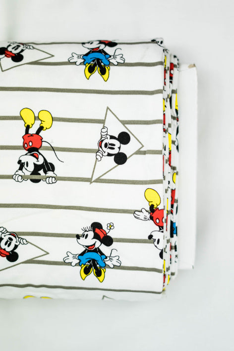 Jersey Micky Mouse mit Streifen auf weiß Lizenzstoff