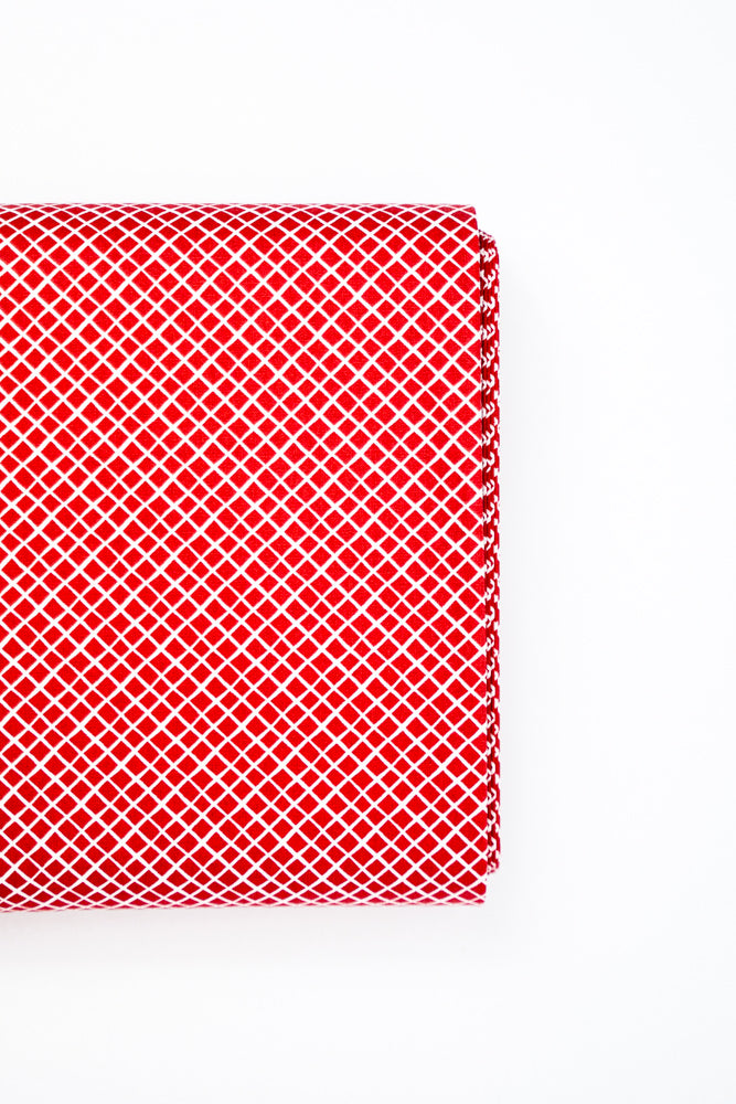 Baumwollstoff weißes Gittermuster auf rot