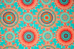 Lade das Bild in den Galerie-Viewer, Baumwollstoff Mandala orange auf türkisgrün
