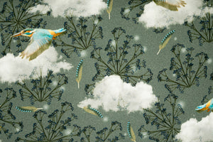 Jersey Vogelwelt auf moosgrün Digitaldruck
